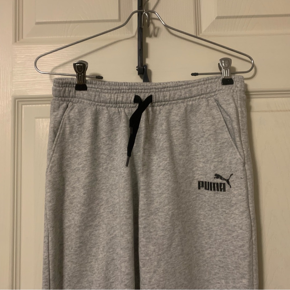 Puma Light Gray Joggers with Black Logo
